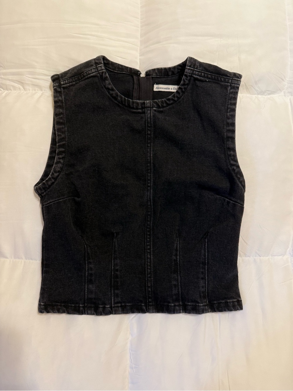 Abercrombie & Fitch Black Sleeveless Denim Crop Top with Structured Seams